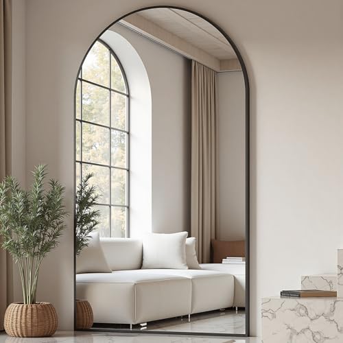 Prywot Arched Full Length Mirror, 76"x34" Free Standing Floor Mirror, Black - color: Black, size: 76"L x 34"W