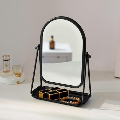 Desk Table Mirror Black Arch Desktop Vanity Mirror with Storage - color: Arched-black