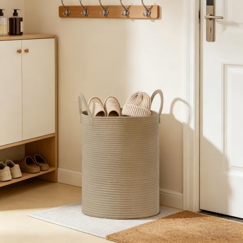 58L Tall Cotton Rope Laundry Basket with Handles, Jute - color: Jute, size: 58L