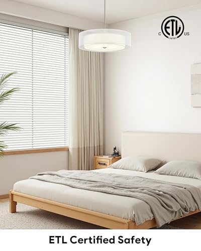 VONLUCE 20" Drum Chandelier, 3-Light White Fabric Pendant Light Fixture - color: Brushed Nickel, size: 20inch