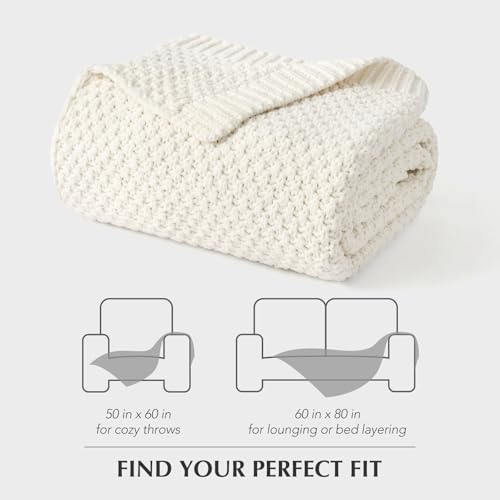 EVERGRACEHOME Chunky Chenille Knit Throw Blanket, 50 x 60, Bright White - color: Bright White, size: 50" X 60"