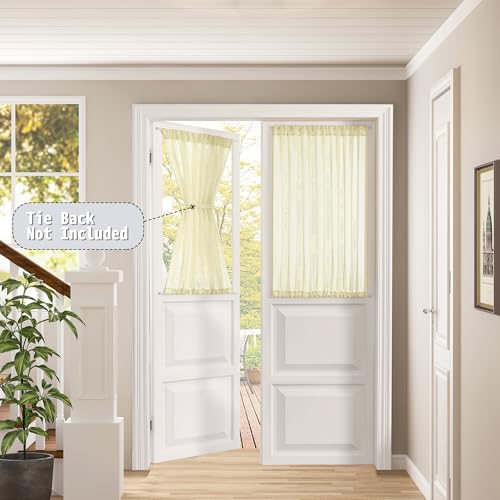 Tollpiz Small Sheer Door Curtain Closet Linen Textured Curtain Sheers Doorway Light Filtering Voile French Door Rod Pocket Curtains Patio Glass Doors, 25 x 40 inches Long, Transparent Yellow, 1 Panel - color: Transparent Yellow, size: 25"W x 40"L (Pack of