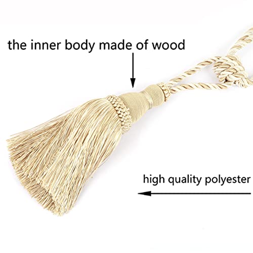 BEL AVENIR 2 Pack Curtain Tiebacks Tassel Drapery Tie-Backs Rope Holdbacks - color: Mix Beige, size: 2 Pack