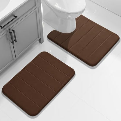 Yimobra Memory Foam Bathroom Mat Set, 24 x 17 & 24 x 20 in, Brown - color: Brown, size: 24x17+24x20 Inch