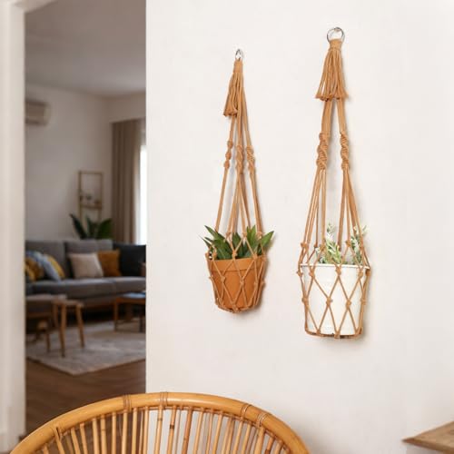 Artilady Macrame Hanging Planter for Indoor Plants Boho Plant Hanger Holder - color: Orange