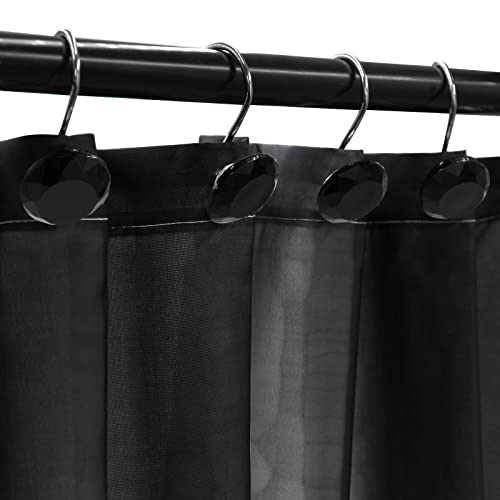 Crystal Diamond Round Shower Curtain Hooks Rings for Bathroom,Black,12PCS - color: Black