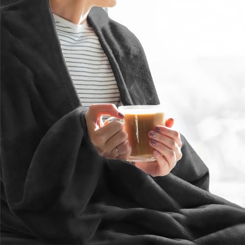 Elegant Throw Blanket for Couch & Sofa, All-Season Lightweight Fleece Blanket, Luxury Soft Cozy Fuzzy Throw for Her Him, Dark Grey, 50 x 56 Inches