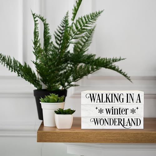 Christmas Decorative Book Stack For Farmhouse, Tiered Tray Decor Christmas Gift, Winter Stacked Books Set, Walking In A Winter Wonderland Wooden Book Decor For Home Office Bedroom Table Shelf -38