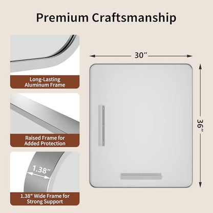 DeerValley Bathroom Mirror with Black Frame, Rounded Rectangle - color: Silver, size: 36"L x 30"W