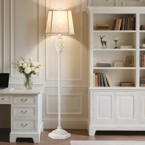 Luvkczc Rustic Floor Lamp with Floral Cutouts & Light,Resin Standing Lamp - color: Cream1