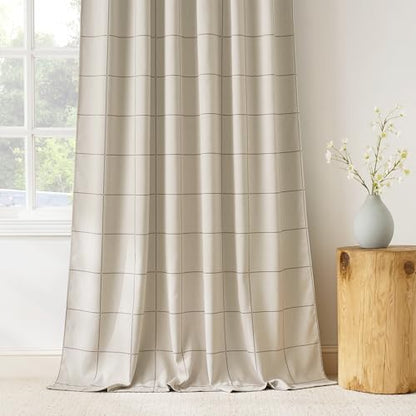 NICETOWN 100% Blackout Taupe Plaid Curtains for Bedroom, W52xL90, 2 Panels - color: Taupe, size: 52"W x 90"L (Pack of 2)
