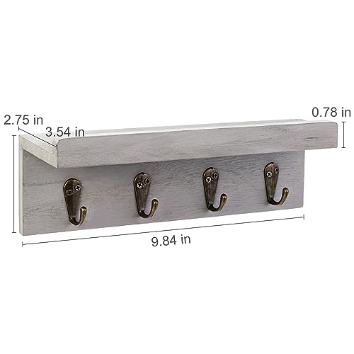 Key Holder Wall Mount, Farmhouse Wall Shelf with 4 Hooks for Entryway - color: Gray