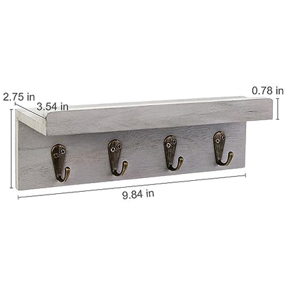 Key Holder Wall Mount, Farmhouse Wall Shelf with 4 Hooks for Entryway - color: Gray