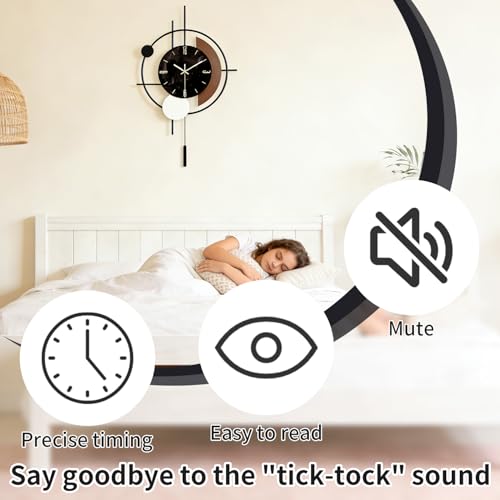 Wall Clock, Silent Quality Quartz Battery Operated with Pendulum, Large Wall Clock for Living Room Kitchen Home Bathroom Bedroom Wall Decor, 18x29.5inch(Black) - size: 18x29.5in