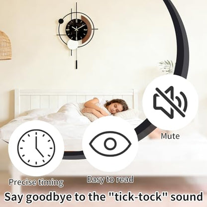 Wall Clock, Silent Quality Quartz Battery Operated with Pendulum, Large Wall Clock for Living Room Kitchen Home Bathroom Bedroom Wall Decor, 18x29.5inch(Black) - size: 18x29.5in
