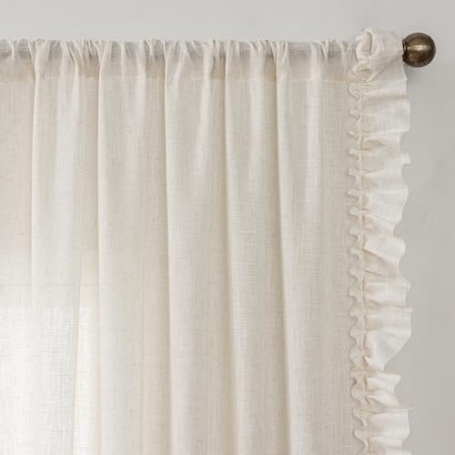 Farmhouse Linen Ruffle Curtains for Living Room 58 x 84 Inch, 2 Panels - color: Natural Linen, size: 58"W x 84"L (Pack of 2)