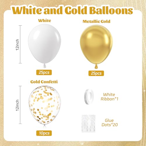 60pcs Gold and White Balloons 12inch with Metallic Gold Confetti Balloons - color: White Gold