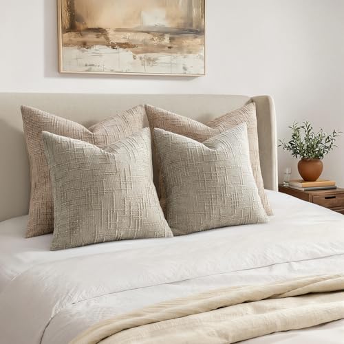 MIULEE Chenille Textured Throw Pillow Covers Light Brown 18x18 Set of 2 - color: Light Brown, size: 18" x 18" (Pack of 2)