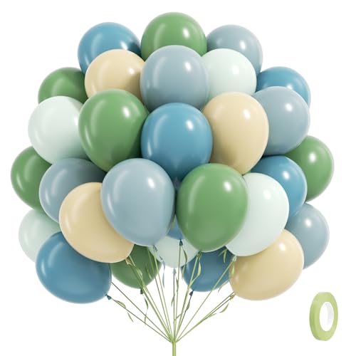 12inch Blue and Green Balloons with Sage Dusty Blue Pastel Green Balloons - color: Dusty Blue Green
