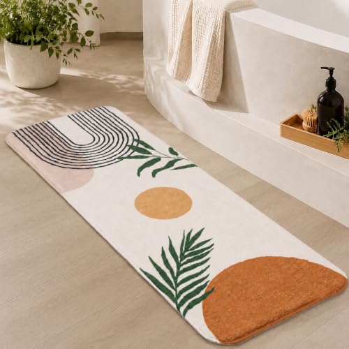 Boho Bathroom Runner Rug Non Slip, Large Long Bathroom Rugs Cute Bath Mat for Bedroom Hallway Kitchen, Soft Washable Shower Rug - color: Orange, size: 1'5" X 3'11" (Rectangular)