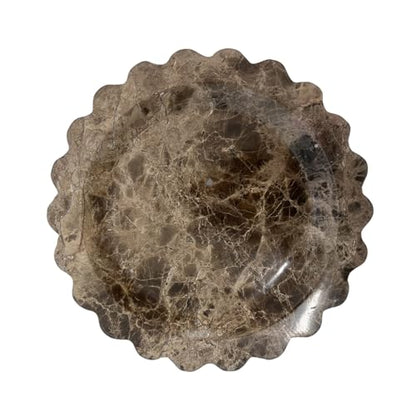 Marble Tray Round Scalloped Tray Small Serving Platter for Counter, Bathroom, Kitchen, Nightstand, Jewelry Ring Dish Holder (Coffee Net) - color: Coffee Net