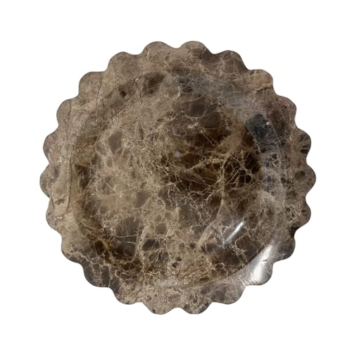 Marble Tray Round Scalloped Tray Small Serving Platter for Counter, Bathroom, Kitchen, Nightstand, Jewelry Ring Dish Holder (Coffee Net) - color: Coffee Net