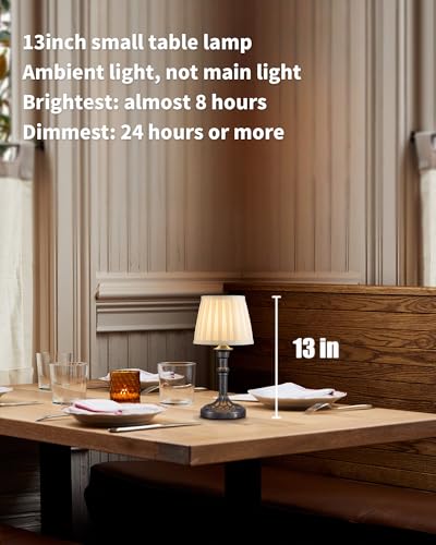 KDG Mottled Silver Cordless Table Lamps Set of 2, Beige Fabric Shade Light - color: Mottled Silver + Fabric Lampshde (2 Pack)