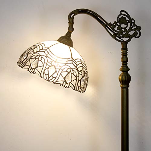 WERFACTORY Tiffany Floor Lamp White Crystal Bent Stained Glass Arched Lamp