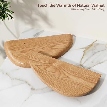 Solid Walnut Floating Shelves for Wall 15.7" Set of 2, Wall Mounted Shelf - color: Natural Wood
