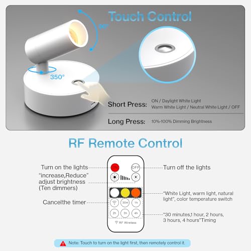 Olafus 2 Pack LED Wireless Spotlight Indoor with Timer/Remote, White - color: White