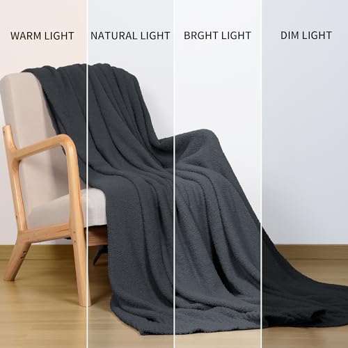 JOOJA Dark Grey Black Fuzzy Knitted Blanket, Soft Lightweight Plush Queen Size Blanket for Bed, Cozy Nights, Charcoal Grey, 90x90 - color: Charcoal Grey, size: 90x90