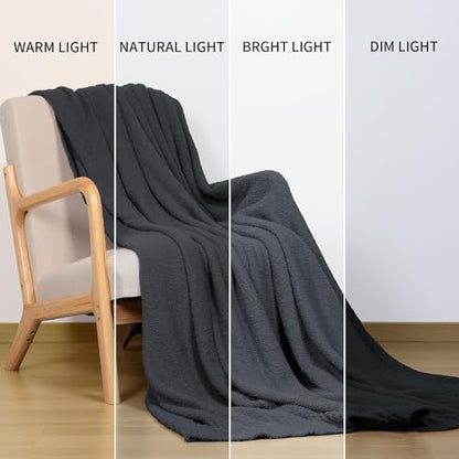 JOOJA Dark Grey Black Fuzzy Knitted Blanket, Soft Lightweight Plush Queen Size Blanket for Bed, Cozy Nights, Charcoal Grey, 90x90 - color: Charcoal Grey, size: 90x90