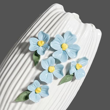 White Ceramic Vase, 7 inch Small Boho Vases, 3D Sculpted - color: White and Light Blue, size: 7 inch