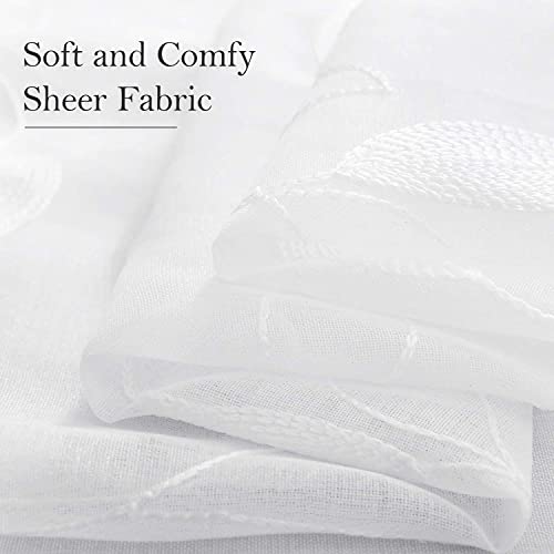 HOMEIDEAS White Sheer Curtains Leaf Embroidered, 52x84 Inch, 2 Panels - color: 4-white, size: 52"W x 84"L (Pack of 2)