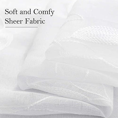 HOMEIDEAS White Sheer Curtains Leaf Embroidered, 52x84 Inch, 2 Panels - color: 4-white, size: 52"W x 84"L (Pack of 2)