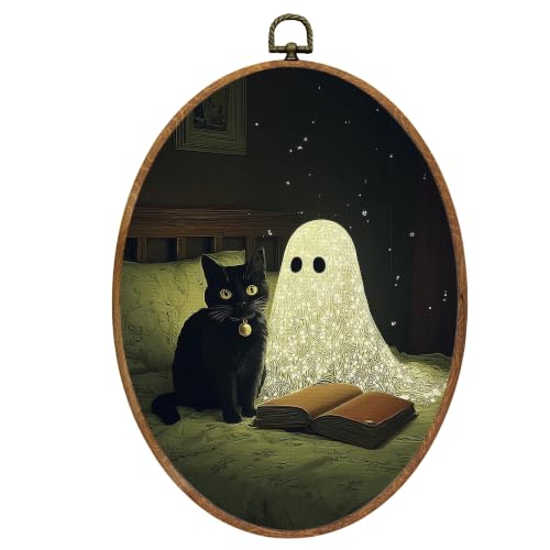 Mcehtle Halloween Black Cat Ghost Reading Wall Art Decor Framed 8.6x11.4 - color: Colour 29