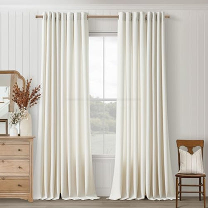 Ivory Cream Grommet Linen Semi Sheer Privacy Curtains 86 Inches Long Drapes - color: Natural, size: 52"W x 86"L (Pack of 2)