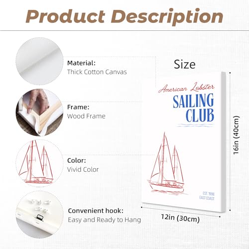 Coastal Wall Art Preppy Aesthetic Wall Decor Trendy East Coast Wall Art Watercolor Sailboat Prints Vintage Beach Pictures Coastal Poster for Living Room Bedroom 12x16 Inch Ready to Hang Set of 3 - color: East Coast Prints, size: 12x16 Inch Wrapped Canvas
