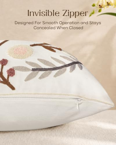 Embroidered Floral Throw Pillow Cover 18x18 Inch, Elegant Flower - color: Elegant Flower, size: 18" x 18" (Pack of 1)