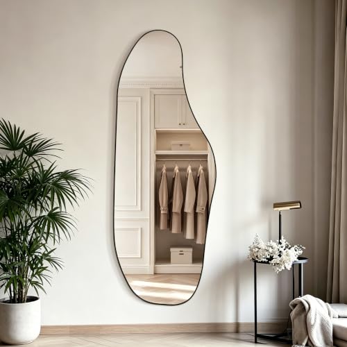 65.7"x24" Irregular Full Length Mirror, Abstract Wall Mirror - color: Black Frameless