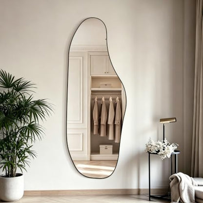 65.7"x24" Irregular Full Length Mirror, Abstract Wall Mirror - color: Black Frameless