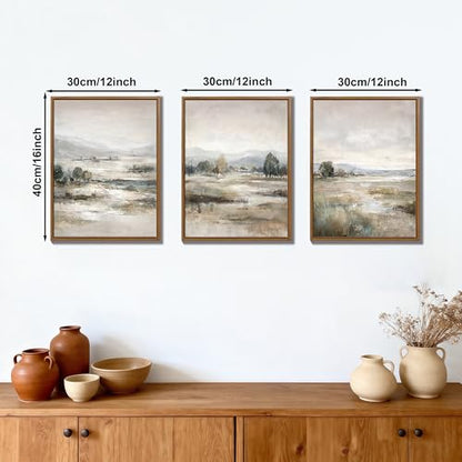 3Pcs Abstract Mist Countryside Blue Beige Mountains Canvas Wall Art 12"x16" - color: Abstract Mist Mountains Marsh, size: 12"x16"x3Pcs
