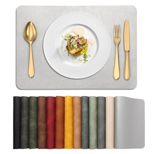 UnivoColors Placemats,Heat Resistant Placemats Set of 4 Washable 12x17 Inch,Waterproof Table Mats,Wipeable Pu Place Mats for Kitchen,Dining Room. Silver. - color: Washed Silver