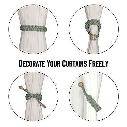 BEL AVENIR Curtain Tiebacks Magnetic 4 Pack Woven Drapery Holdback - color: Silver Grey -4pack