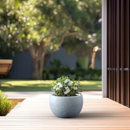 Kante Accent Round Bowl Blue Gray Concrete Planter 15.7" Dia, Outdoor - color: Slate Gray, size: 15.7" d