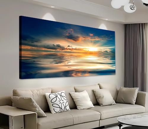 yearainn Sunset Ocean Wall Art, Calm Blue Sea Glow Landscape, 20" x 40" - color: Sunset Calming Ocean, size: 40"L x 20"W