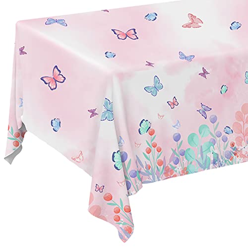 Gatherfun Butterfly Disposable Tablecloth, Plastic Table Cover for Kid’s Birthday Party, 3 PCS, 54”x 108” - style: Butterfly