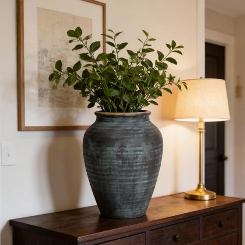 14.17" Blue Ceramic Vase, Rustic Farmhouse Living Room Home Decor - size: 14.17Inch