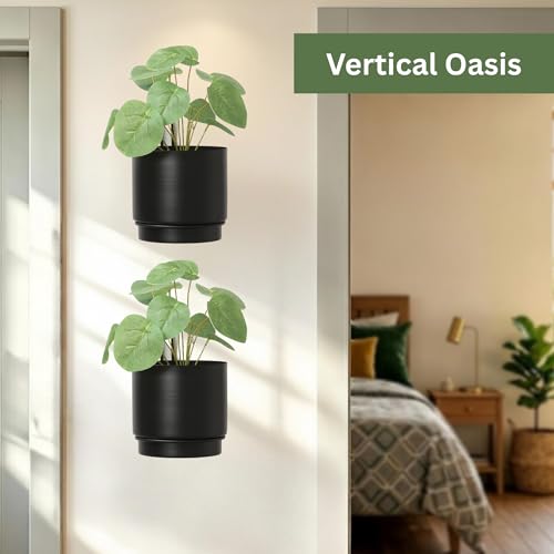 Self-Watering Wall Planters for Indoor Outdoor Plants (5.9 inch) - color: Black