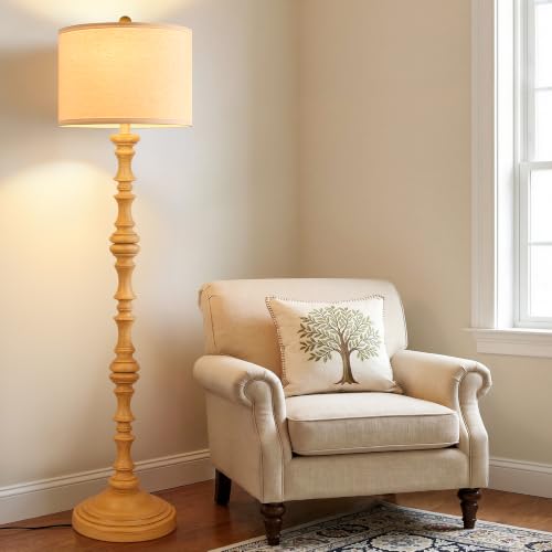 Coucrek 61" Farmhouse Floor Lamp for Living Room, Antique Wood Rustic Lamp - color: Wood